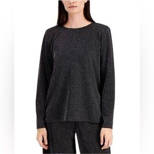 NWT Alfani Large Petite Shimmer / Sparkle Long-Sleeve Top / Blouse in Black